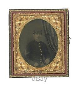 1/6 Plate Civil War Tintype of Young Union Sergeant in Frock Coat Half Case
