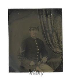 1/6 Plate Civil War Tintype of Young Union Sergeant in Frock Coat Half Case