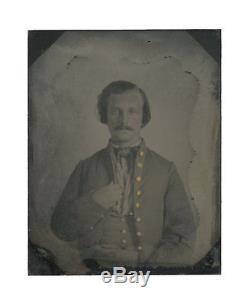 1/9 Plate Civil War Tintype -Somber Confederate Soldier with Richmond Depot Jacket