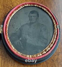 1/9th plate Tintype Armed Confederate Officer Civil War Soldier
