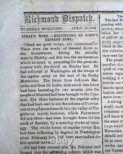 1st Battle of Bull Run Manassas VA Civil War Confederate 1861 Richmond Newspaper