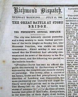 1st Battle of Bull Run Manassas VA Civil War Confederate 1861 Richmond Newspaper