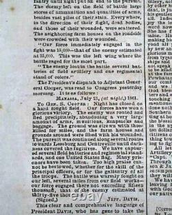 1st Battle of Bull Run Manassas VA Civil War Confederate 1861 Richmond Newspaper