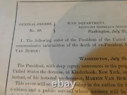 266 Civil War Abraham Lincoln MOURNING General Order Death Of Martin Van Buren