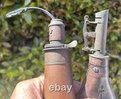 2 CIVIL WAR GUN POWDER FLASKS 1 LEATHER RABBIT KILL 1 COPPER shot pouch PAIR OF