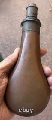 2 CIVIL WAR GUN POWDER FLASKS 1 LEATHER RABBIT KILL 1 COPPER shot pouch PAIR OF