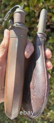 2 CIVIL WAR GUN POWDER FLASKS 1 LEATHER RABBIT KILL 1 COPPER shot pouch PAIR OF