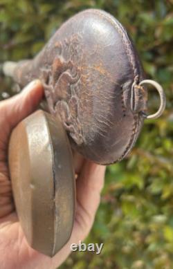 2 CIVIL WAR GUN POWDER FLASKS 1 LEATHER RABBIT KILL 1 COPPER shot pouch PAIR OF