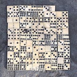 54 Old Rare Vintage Antique Civil War Relic Domino Game Piece Bone Ebony Brass