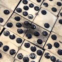 54 Old Rare Vintage Antique Civil War Relic Domino Game Piece Bone Ebony Brass