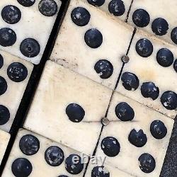 54 Old Rare Vintage Antique Civil War Relic Domino Game Piece Bone Ebony Brass