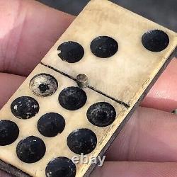 54 Old Rare Vintage Antique Civil War Relic Domino Game Piece Bone Ebony Brass