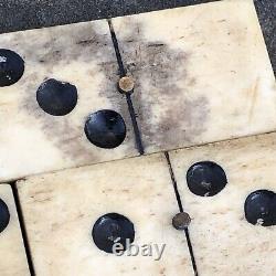 54 Old Rare Vintage Antique Civil War Relic Domino Game Piece Bone Ebony Brass