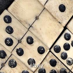 54 Old Rare Vintage Antique Civil War Relic Domino Game Piece Bone Ebony Brass