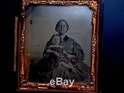 6th P. Rare NEGRO AFRICAN AMERICAN AMBROTYPE NANNY WithCHILD, TINTED, CIVIL WAR ERA