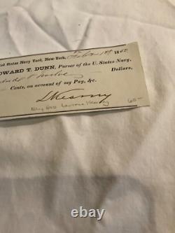 884 US NAVY ADMIRALS LOT OF 6 CIVIL WAR ADMIRALS CHECKS 1840 1850s. NICE GROUP