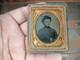 9th Plate Tintype Civil War Soldier Hand In Frock Half Case Patriotic Union Mat