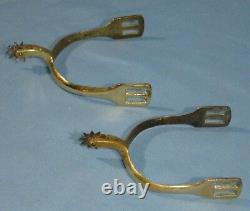 ANTIQUE PAIR CIVIL WAR ERA OFFICERS BRASS SPURS with10-PT WORKING IRON ROWEL