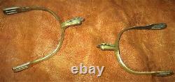 ANTIQUE PAIR CIVIL WAR ERA OFFICERS BRASS SPURS with10-PT WORKING IRON ROWEL