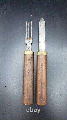 ATQ Civil War Travel Knife Fork Set Handmade Wood Handles Victorian