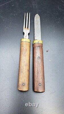 ATQ Civil War Travel Knife Fork Set Handmade Wood Handles Victorian