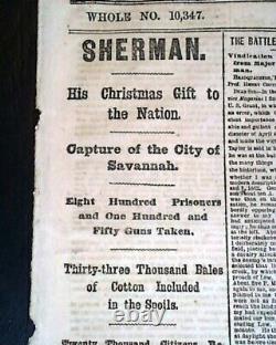 Abe CHRISTMAS PRESENT Sherman Captures Savannah Georgia 1864 Civil War Newspaper