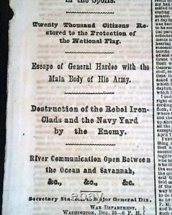 Abe CHRISTMAS PRESENT Sherman Captures Savannah Georgia 1864 Civil War Newspaper