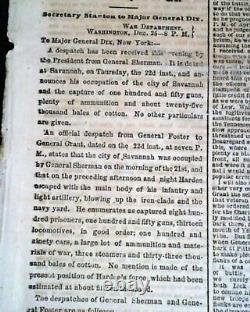 Abe CHRISTMAS PRESENT Sherman Captures Savannah Georgia 1864 Civil War Newspaper