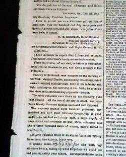 Abe CHRISTMAS PRESENT Sherman Captures Savannah Georgia 1864 Civil War Newspaper