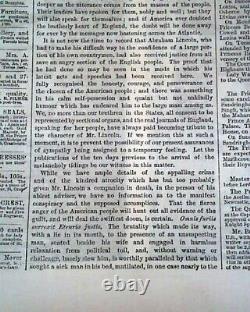 Abraham Lincoln Assassination & General Robert E. Lee Surrender 1865 Newspaper