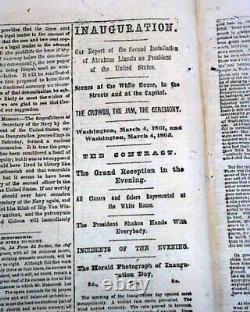 Abraham Lincoln Inauguration 1st Rpt. Civil War Final Weeks 1865 old Newspaper