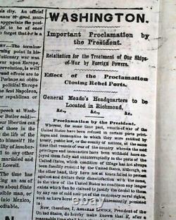 Abraham Lincoln Last Proclamation Prior Assassination 1865 Civil War Newspaper