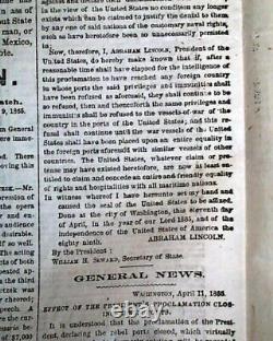 Abraham Lincoln Last Proclamation Prior Assassination 1865 Civil War Newspaper