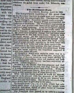 Abraham Lincoln Speech at Sanitary Fair in Baltimore 1864 Civil War Newspaper