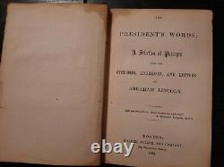 Abraham Lincoln The President's Words 1865 First Edition Book Very Rare