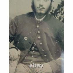 Ambrotype Plate Photograph CIVIL War Soldier With Corps Badge Very Nice Rare
