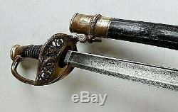 American CIVIL War Ames M 1850 Foot Officer Sword Signed Ames Partial Scabbard