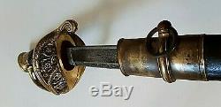 American CIVIL War Ames M 1850 Foot Officer Sword Signed Ames Partial Scabbard