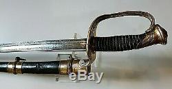 American CIVIL War Ames M 1850 Foot Officer Sword Signed Ames Partial Scabbard