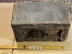 Antique 1860 CIVIL War Period Primitive Leather Covered Small Document Box