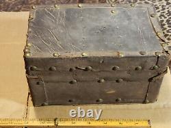 Antique 1860 CIVIL War Period Primitive Leather Covered Small Document Box