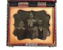 Antique 1860's Civil War Era Daguerreotype Posed Family In Full Leather Case