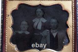 Antique 1860's Civil War Era Daguerreotype Posed Family In Full Leather Case