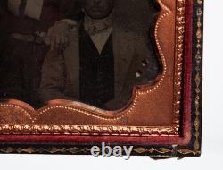Antique 1860's Civil War Era Daguerreotype Posed Family In Full Leather Case