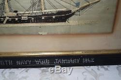 Antique 19th Century Needlework Silk Embroidery US Navy Civil War Clipper Ship