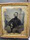Antique 1/6 Plate Civil War Tintype Soldier Cannon & Camp Scene In Uniform