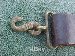 Antique Authentic Civil War Period Brass Snake Buckle & Leather Belt