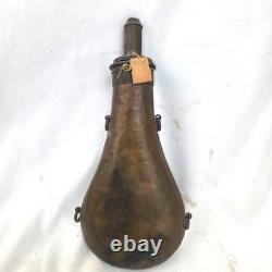 Antique Brass Embossed Hunting Scene Black Powder Flask Civil War Muzzleloader