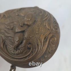 Antique Brass Embossed Hunting Scene Black Powder Flask Civil War Muzzleloader