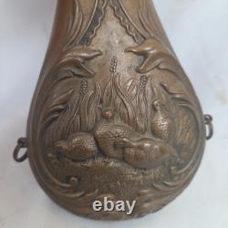 Antique Brass Embossed Hunting Scene Black Powder Flask Civil War Muzzleloader